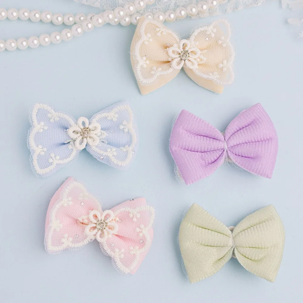 10Pcs 5*3.5cm/1.97*1.38inch Lace Mesh Cloth Bowknot Applique for DIY Headwear Clothes Hat Patch Leggings Leg Socks Sewing Decor view 3