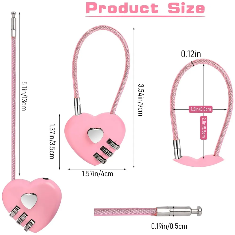 Fashion Heart Shape 3 Digit Password Combination Lock New Love Password Lock Bag Password Code Padlock Concentric Lock Padlock