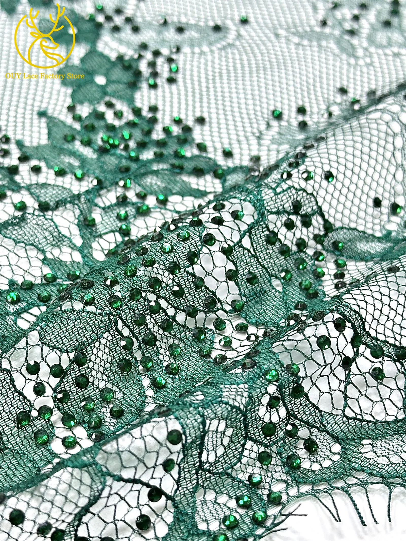 Neuer Stil Grüne Afrikanische Steinbestickte Spitze 3 Meter Französische Perlen-Pailletten-Spitze Nigerianischer Stoff für Damen-Abendkleider DIY Nähen – Detail 10