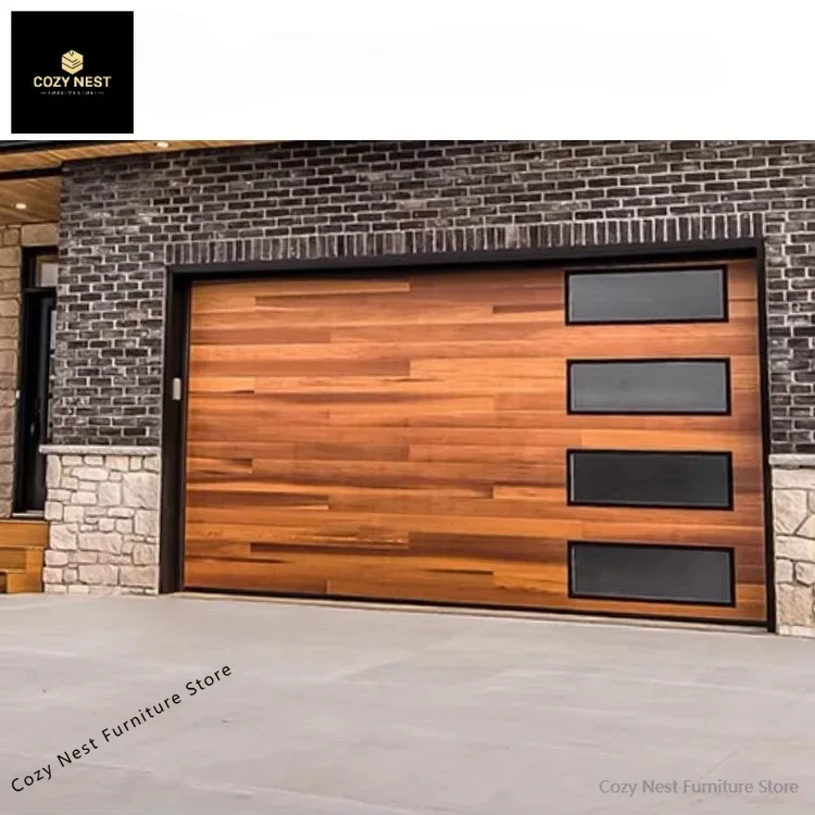 

Villa custom automatic electric segmented double leather wood grain car elevated steel garage door