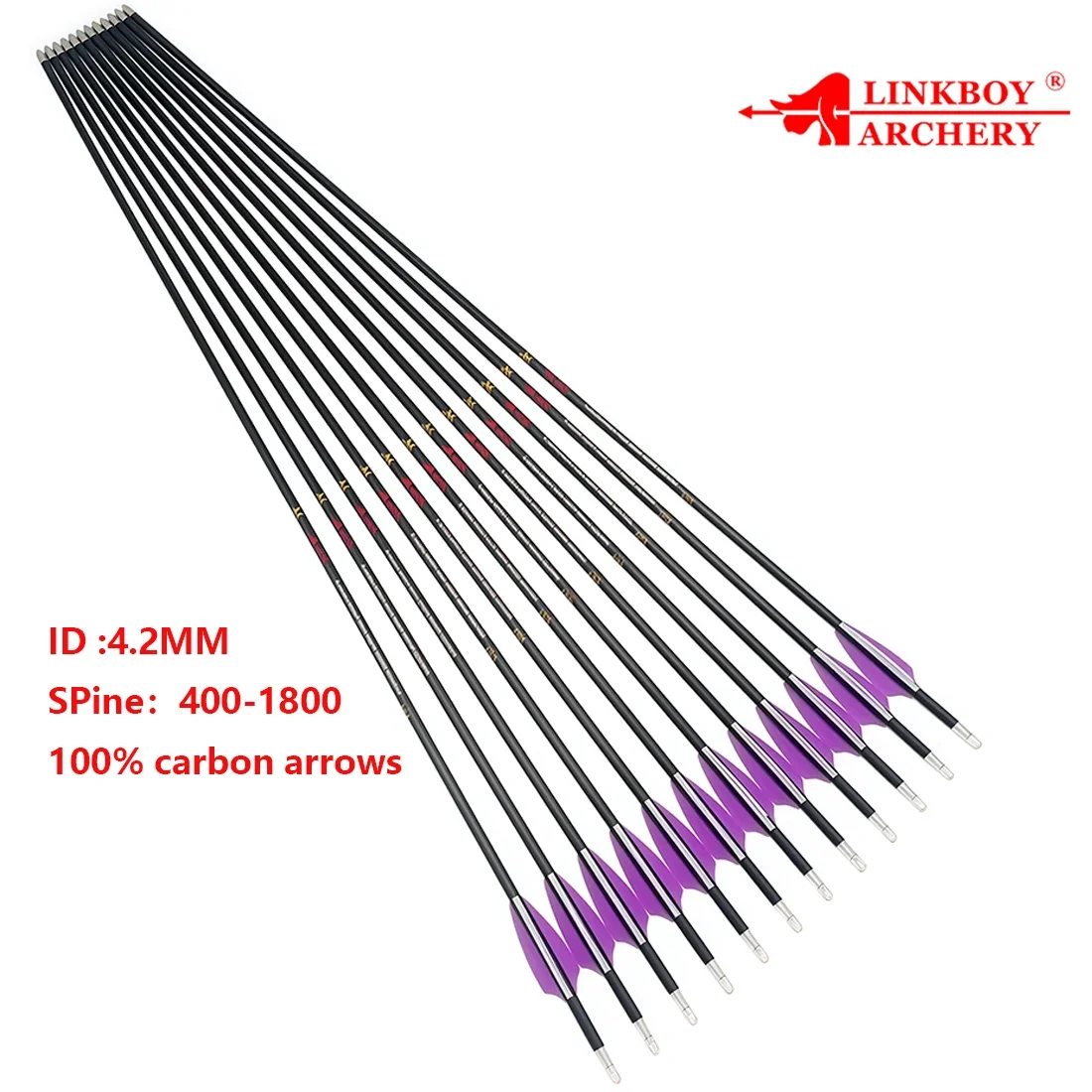 12PCS 2'' Vanes Carbon Arrow SP400-1800 30'' ID4.2mm for Recurve Compound Bow Arrow Shooting Hunting