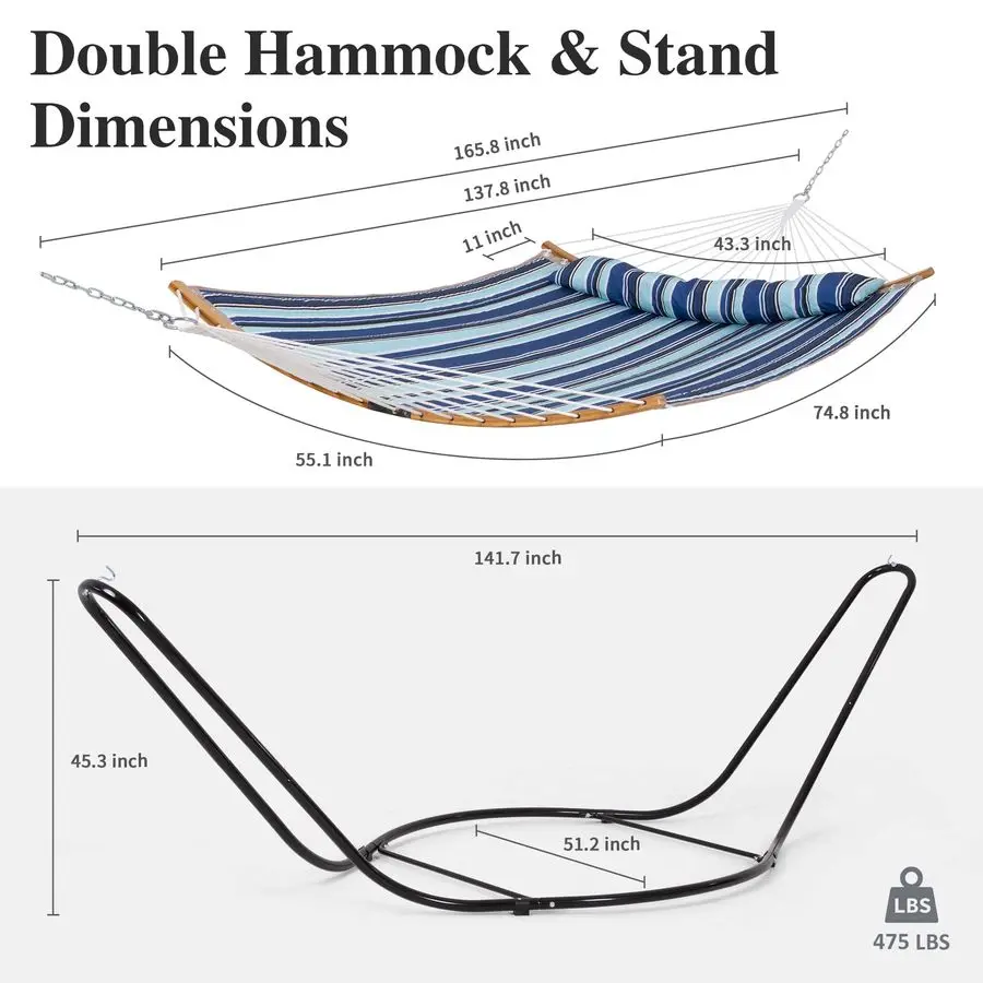 Hammocks Outdoor Portable Hammock with Stand, 475 lbs Capacity, Heavy Duty Double Hammock with Stand Included, Patent Pending, B