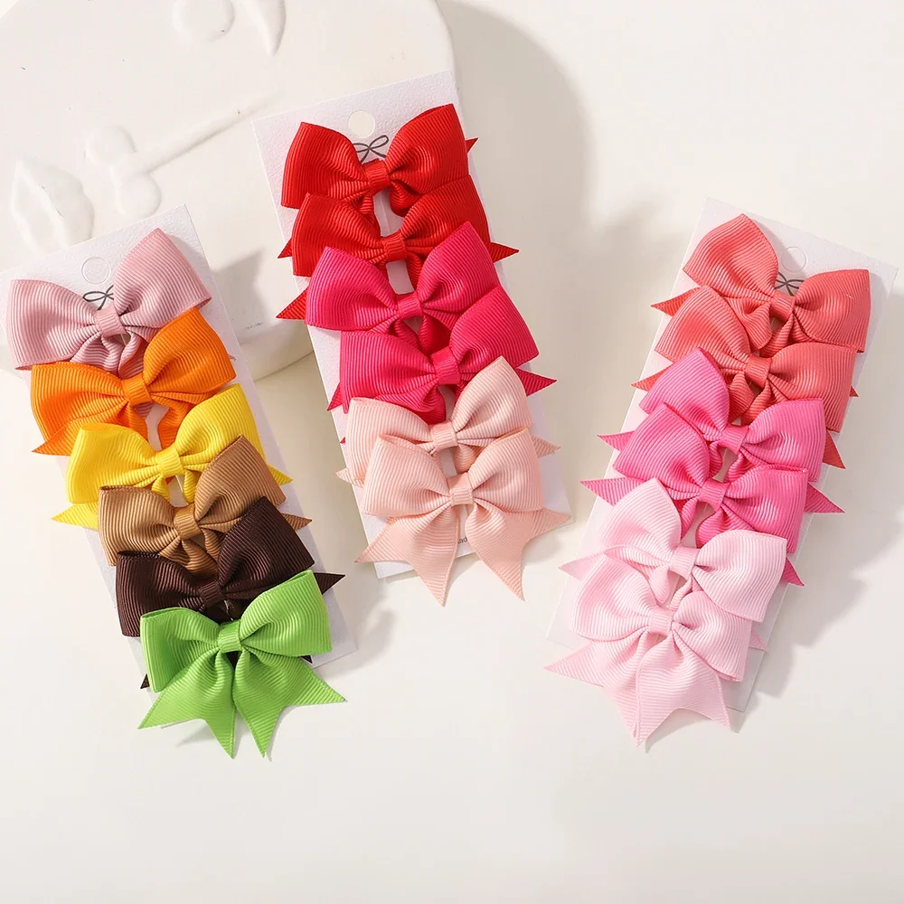 6PCS/Set Solid Color Hair Clips Girls Boutique High Quantily Bowknot Hair Clip Children Handmade Headwear Hairbin for Girls Gift