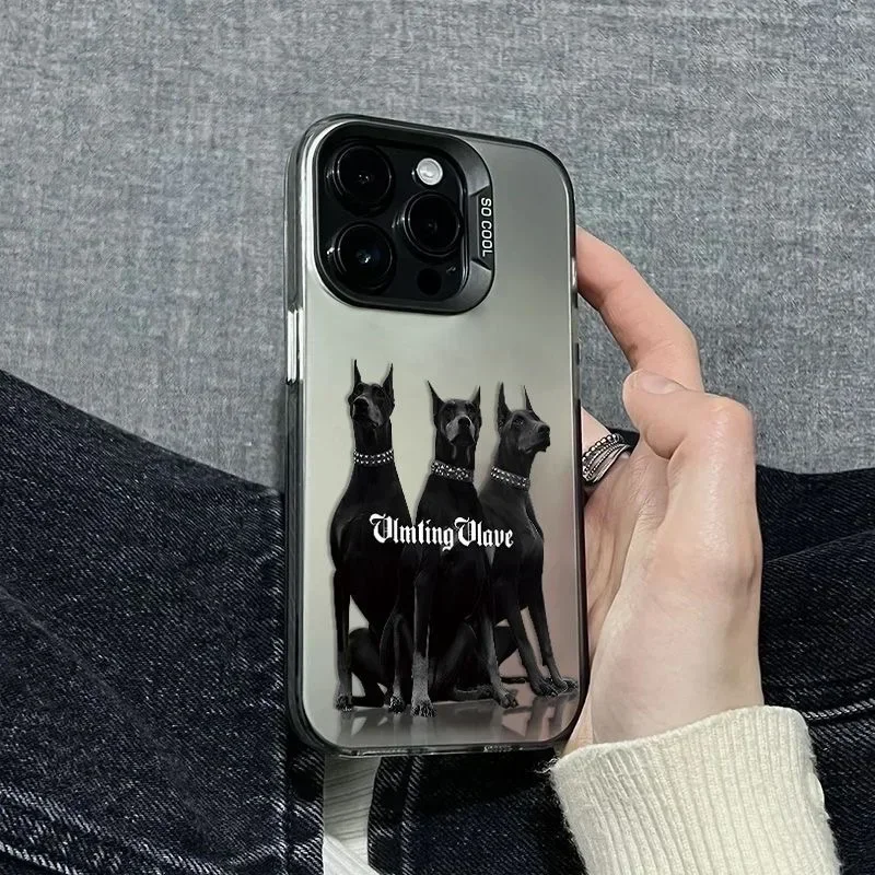 Cool Dog Black Doberman Case for iPhone 16 14 15 Plus 11 12 13 Pro Max XR Solid Material Drop Protection Shockproof Matte Cover