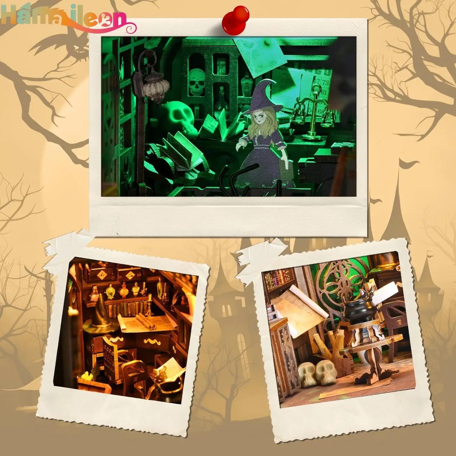 Hamaileon DIY ブックコーナーキット 3D 木製パズル DIY ミニチュアハウス 棚インサート装飾用 センサーライト付き (マスターハウス)