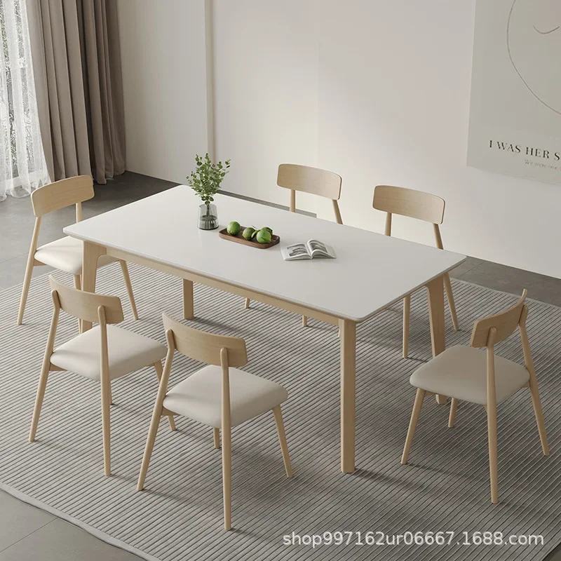 Nordic solid wood log color bright slate dining table and chair combination home advanced modern simple table small apartment