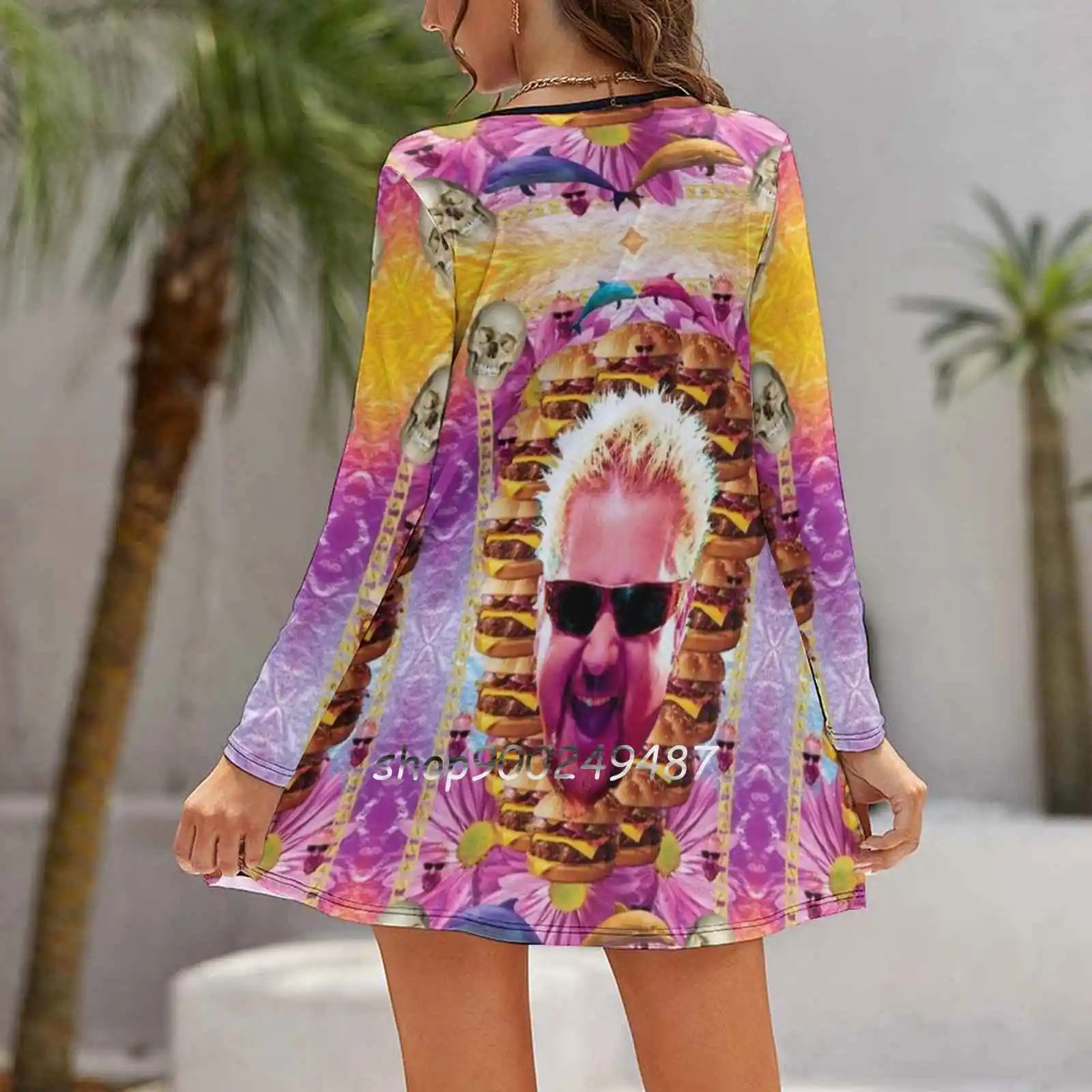 Guy Celebrity Chef Fieri Long Sleeve Sexy Dresses For Women 2022 Ladies Vintage Elegant Party Dress Aesthetic Baroque Bright