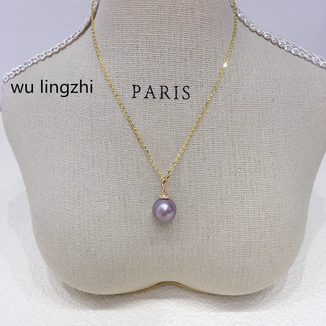 wu lingzhi Women Natural Pearl Necklace Princess Purple Pearl Pendant Shining Pearl Neck Chain 925 Silver Choker Necklaces