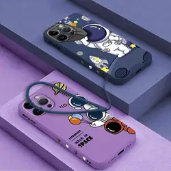 Space Astronaut Case for Apple iPhone 15 Plus 11 8 7 13 Pro 12 Mini XR SE XS Max 14ProMax Square Liquid Silicone Cover