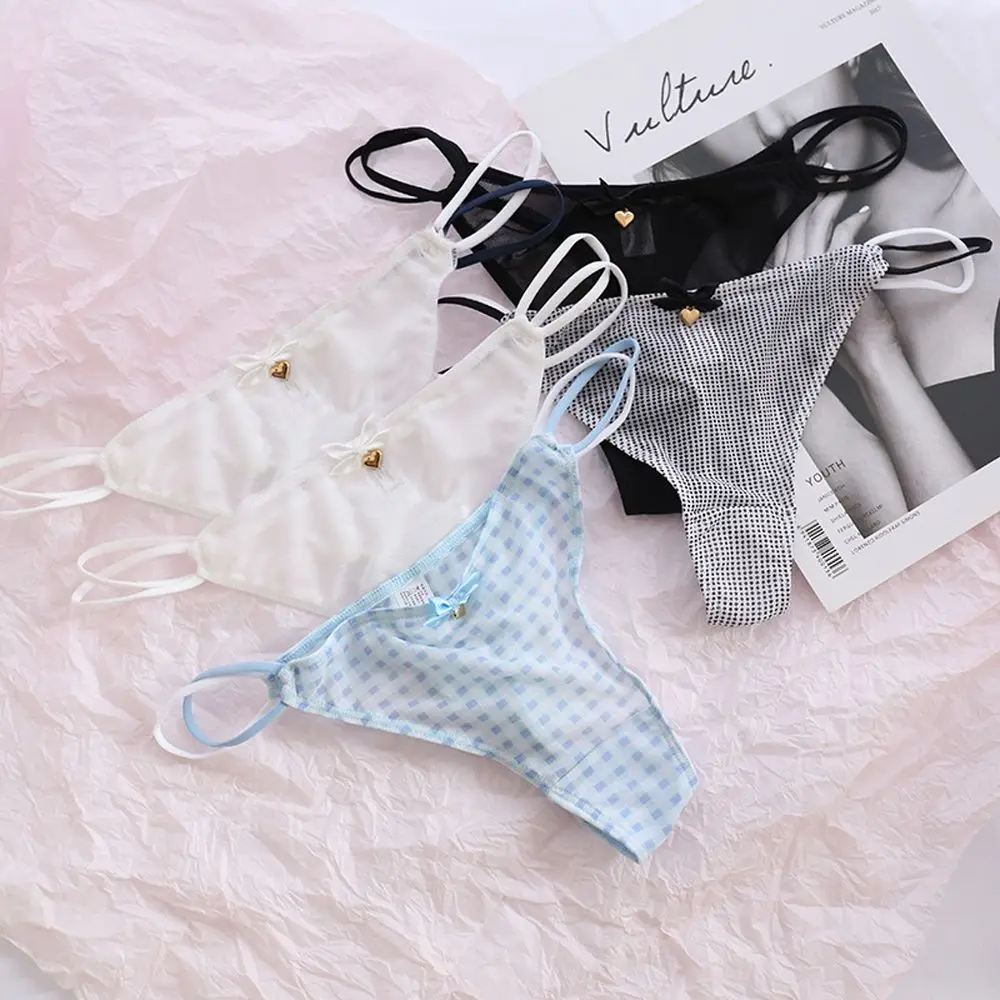 Lingerie Cute Rabbit Low Waist Bear Transparent Stripe Women Bow Panties Korean Heart Underwear Mesh Briefs