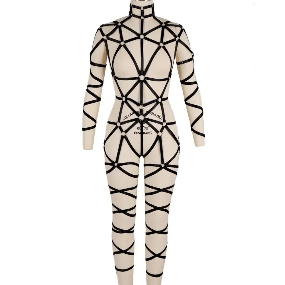 

Full Body Harness Hollow Elastic Adjust Strap Set Punk Goth Bondage Body Cage Harness Leg Garter Belt Sexy Lingerie Bodysuit