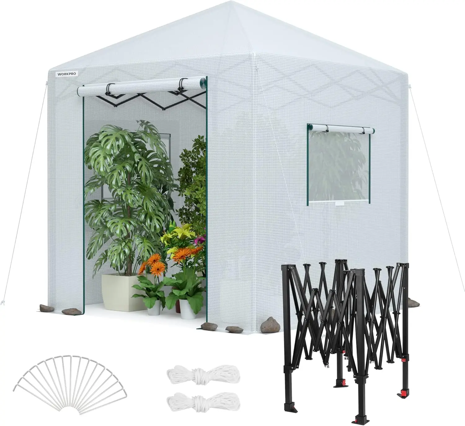 

8'x 8' Portable Walk-in Greenhouse, Instant Pop-up Heavy Duty Gardening House Canopy with Robust PE Cover