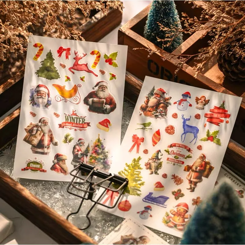 정크 저널 Scrapbooking 재료 헝겊 가방 데코 전송 스티커 공예 용품에 대한 스티커에 빈티지 크리스마스 문지름
