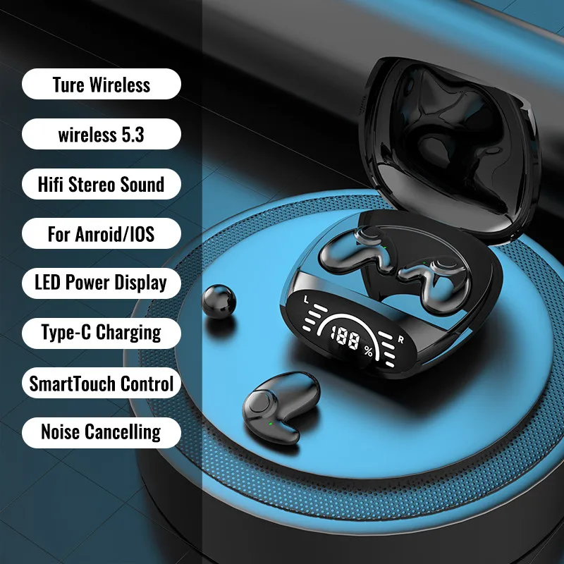 Onzichtbare oordopjes Slaaphoofdtelefoon Bluetooth 5.3 Ruisonderdrukking Oordopjes TWS Draadloze headsets Sport Stereo-oortelefoon voor telefoon
