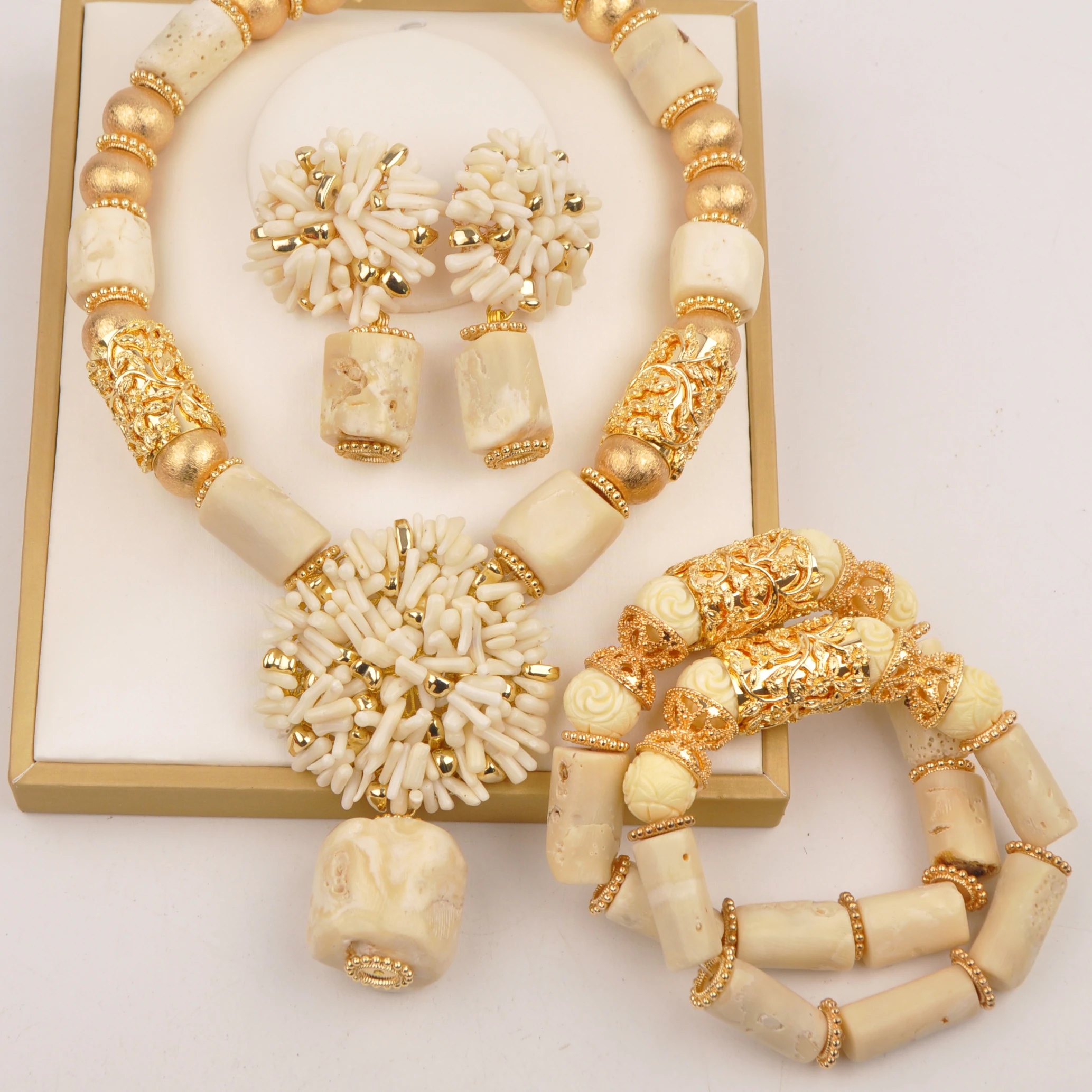 

Fashion African Beads Jewelry Set White Natural Coral Bridal Wedding Jewelry Sets