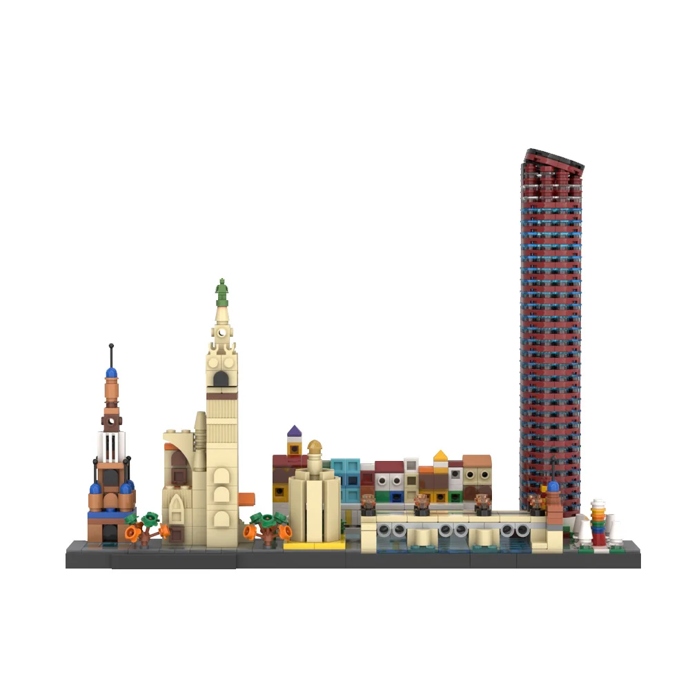 Gobricks moc sete skyline blocos de construção modelo sevilha pais famosos arquitetura diy tijolos montar brinquedos crianças presentes