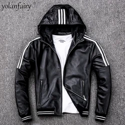 2023 New Men's Classic Leather Jacket 100% Natural Sheepskin Real Leather Jackets Man Designer Coat Hooded Spring Autumn FCY4995