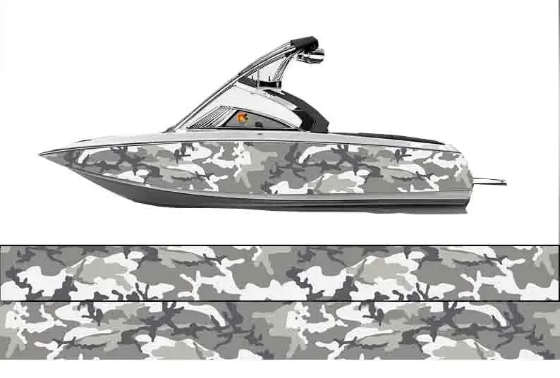 

Custom Funny Gray Camouflage Printing Fishbone Graphic Vinyl Waterproof Boat Wrap Decal Decoration Fits Any Boat DIY Image &Size