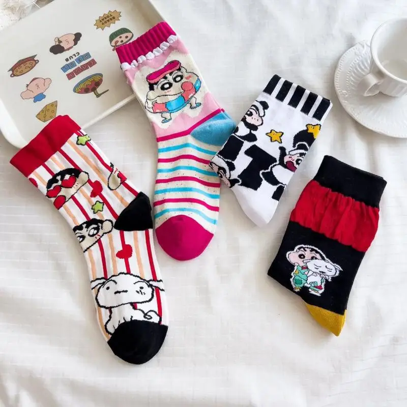 Crayon Shin Chans Bandai Kawaii Cartoon Couple Casual Socks New Cute Anime Creative Sports Socks Long Tube Pure Cotton Sock Gift