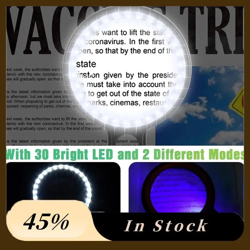 

A78K New Handheld Magnifying Glass With Light For Reading, 60X 45X 30X Large Lighted Magnifying Glass 30 LED Reading Magnifiers