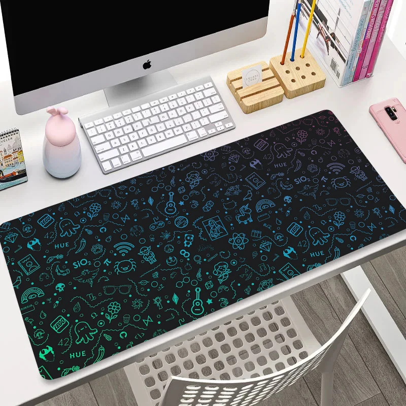 

Art Collage Large Mouse Pad Blue Green Background Mousepads Graffiti Personality Computer Desk Mats Game Accessory Keyboard Mat