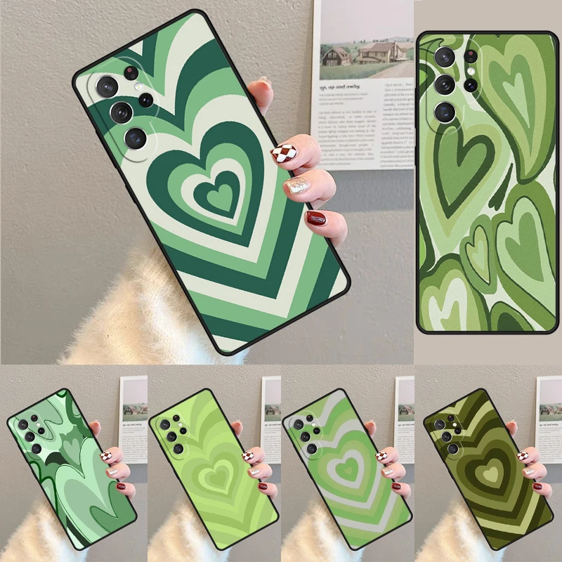 green Heart Circle Silicone Phone Case For Samsung Galaxy note 10 pro S26 S25 S24 S23 S22 S21 Plus S25Ultra Capa Cover
