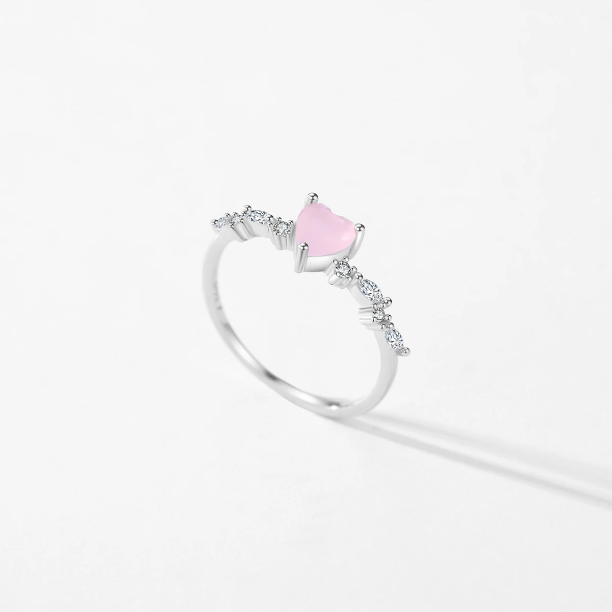 MODIAN 925 Sterling Silver Elegante cuore di cristallo rosa Anelli di barretta per le donne Compleanno Regalo romantico Accessori di gioielleria raffinata