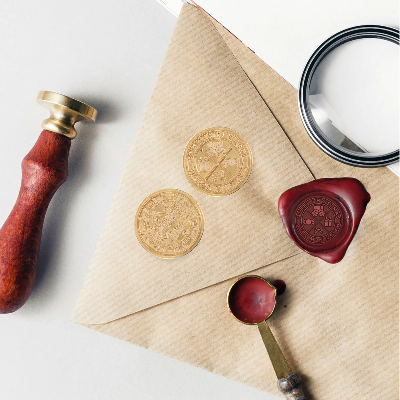 

2pcs Fire Heads Christmas Themed Golden Sealing Stamp For Envelopes Wax Seal Stamp Head Replacement Xmas Fire Wax Seal Tool