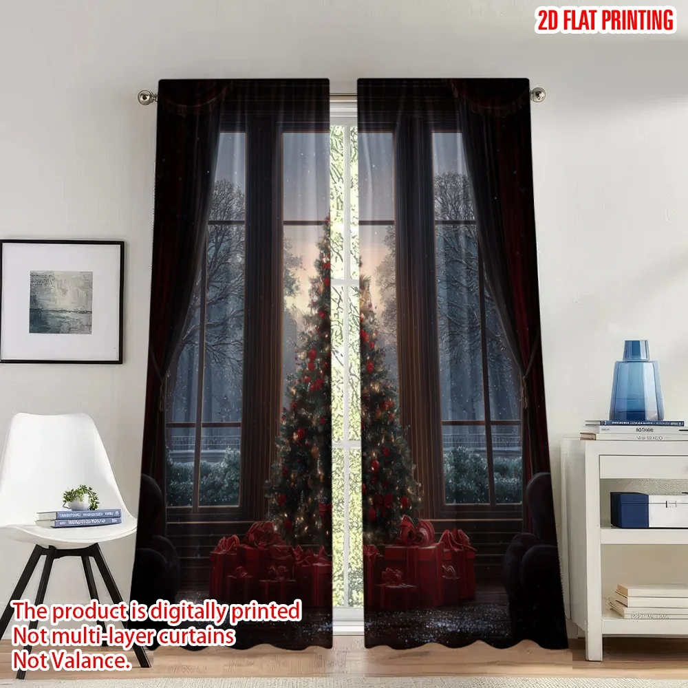 

2pcs 2D flat printing Christmas Hot Party Curtains Cozy Christmas Winter Holiday Digital Printed Polyester Drapes Festive Wall