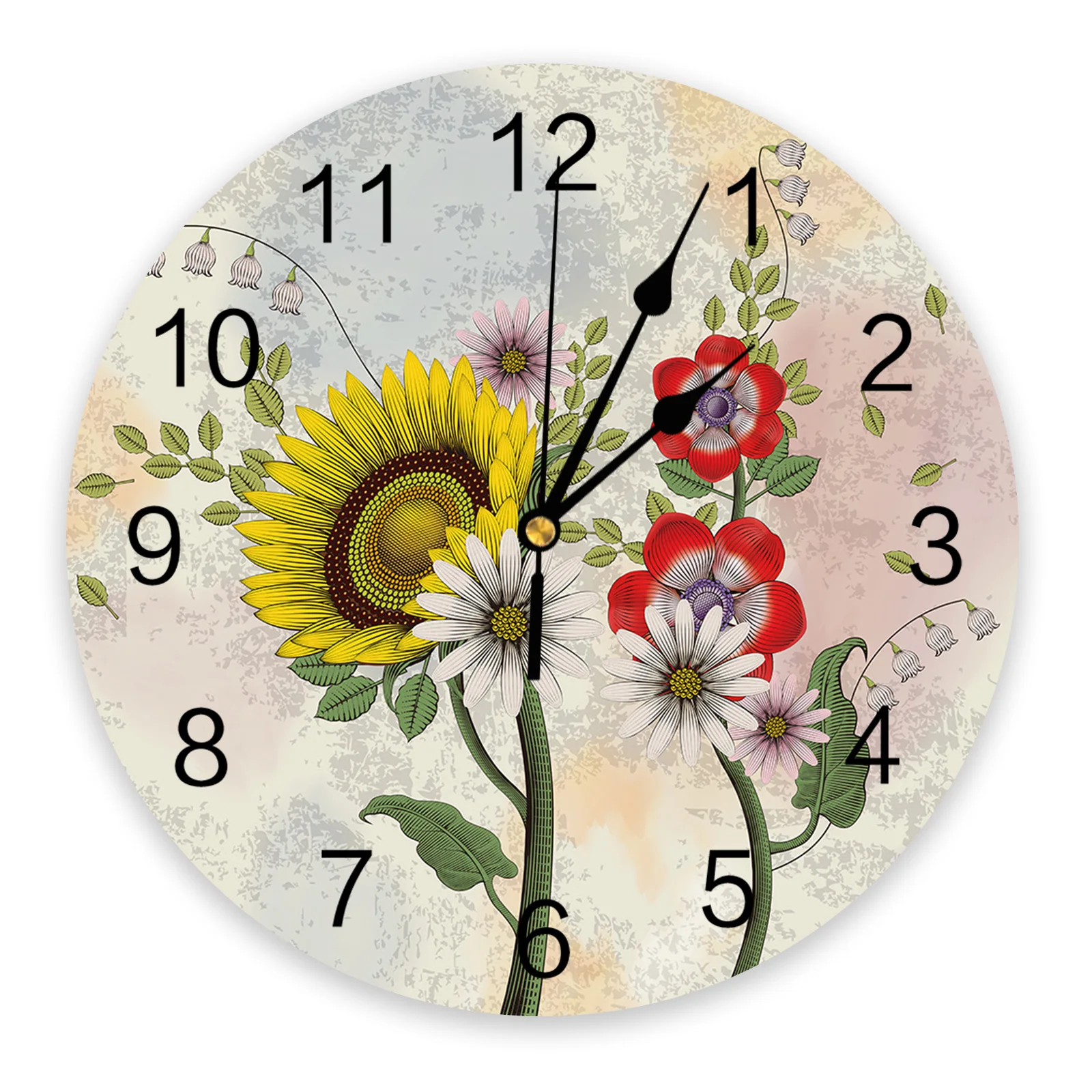 Gradual Sunflower Flower Leaf Plant Printed Wall Clock Modern Silent Clock Living Room Home Decor Wall Hanging Watch