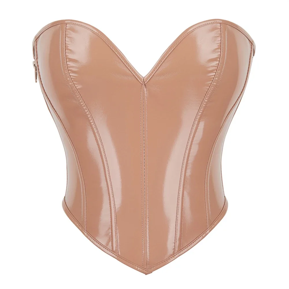 

Женский корсет из искусственной кожи, укороченный топ в стиле ретро с боковой молнией, сексуальное готическое белье без бретелек, корректирующее белье, черный, серебристый