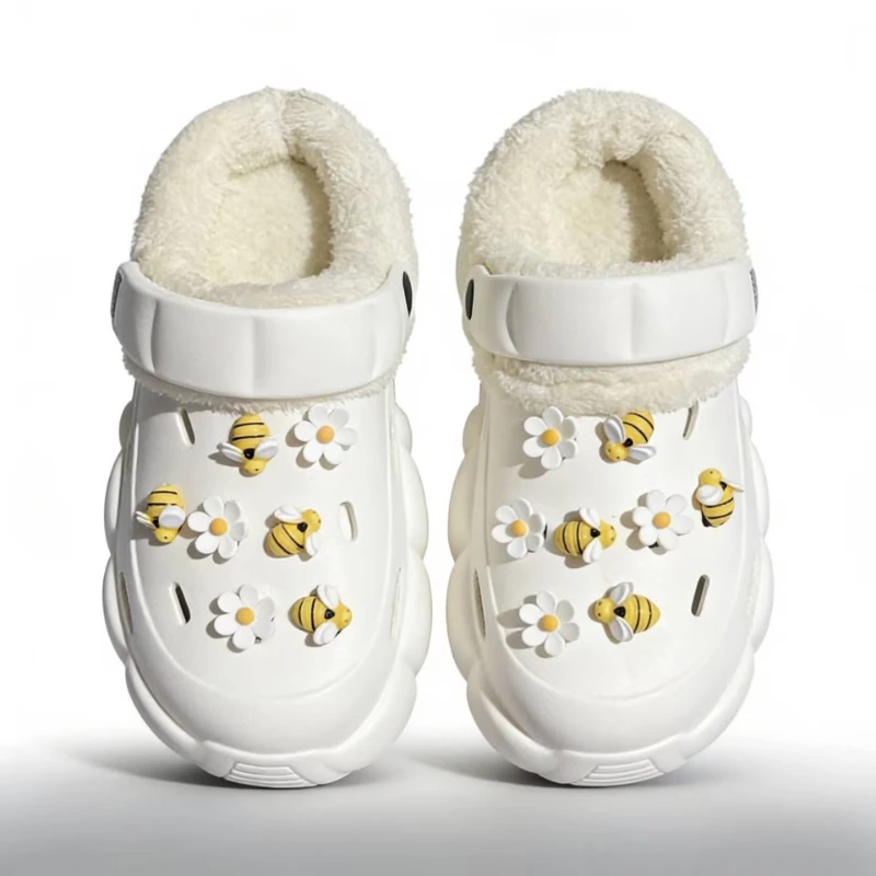 15PCS Best Selling Hole Shoes Charms To Put on White Daisy Little Bee Combination Suit Shoe Buckle Girlish Shoes Accessories