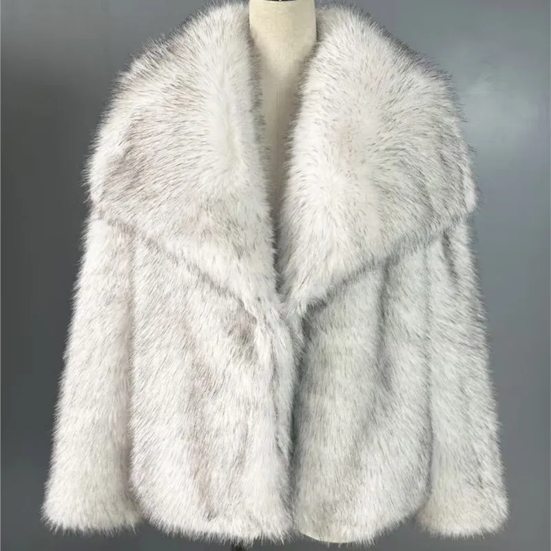 ملابس خارجية ريترو للرجال من فراء الثعلب الصناعي القهوة ملابس خارجية لشتاء 2025 سترات نسائية سميكة ودافئة معاطف من الفرو معاطف منفوشة #3