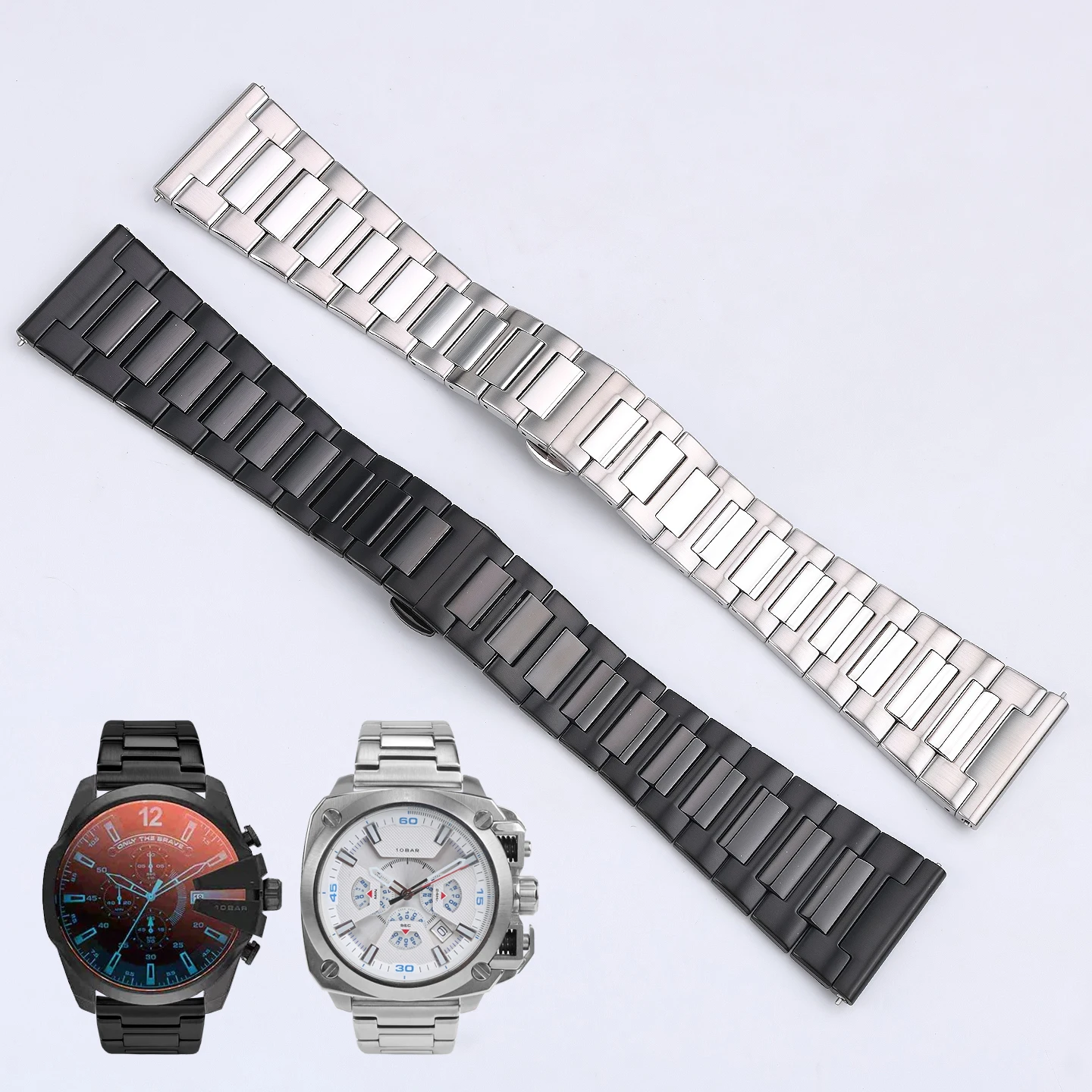 For Diesel Large Steel Bands DZ4283, DZ4318, 4323, 1657, 4638—Men's Solid Stainless Steel Watch Bands, 26MM—Replacement Parts
