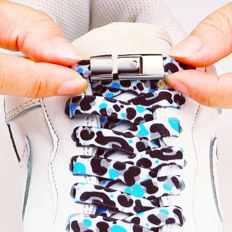 1 쌍 운동화 용 넥타이 신발 끈 없음 신축성있는 신발 끈 프레스 잠금 동물 호랑이 표범 무늬 게으른 신발 레이스 액세서리