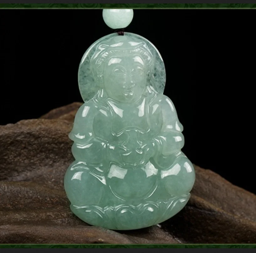 

Fine Jewelry Natural Jade A+ Jadeite Ice Kind GuanYin Pendant of Fashion Jade Necklace Mascot