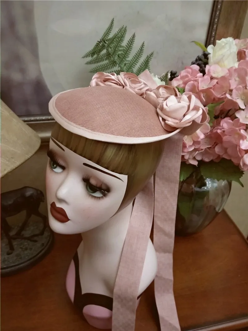 Pink Flower  Medieval Formal Hats Vintage Women Fedoras  Bonnet Girls Cosplay Photo Props Floral l Fascinator Chapeau