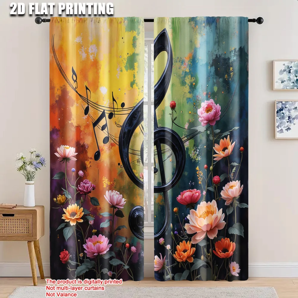 

2pcs, 2D flat printing Window Curtains Colorful flowers Versatile Durable Polyester,Without Electricity Holiday Decorations Use