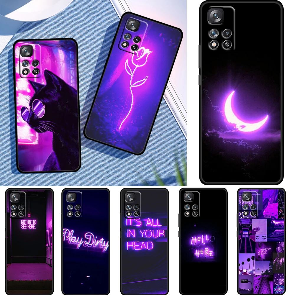 

Purple Colour Neon Light Case For Xiaomi Redmi Note 11 10 10S 9T 9 9Pro Max 8T 8Pro 7 6 5 Pro 4X Soft TPU Black Phone Cover Core