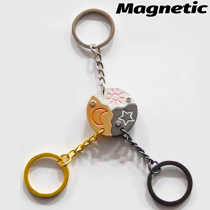 3Pcs/set Fashion Magnetic Sun Moon Stars Keychains Best Friend Gifts Fashion Keyrings Women Men Stitching Best Friend Gifts