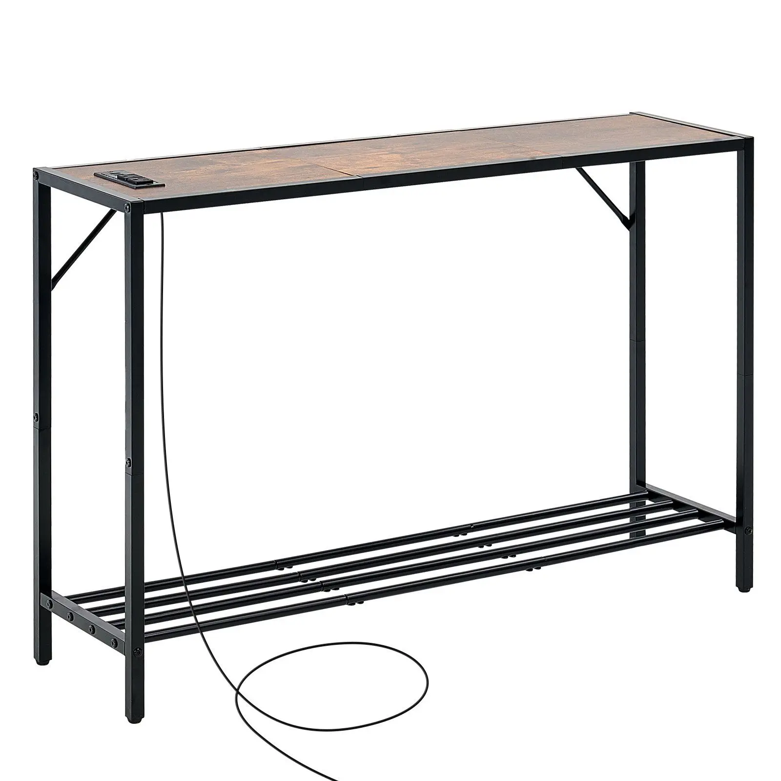 

Narrow Console Table, 41.7" Behind Couch Shelf with Power Outlets, 2-Tier Long Entryway Shelf, Sofa Table with Metal Frame and