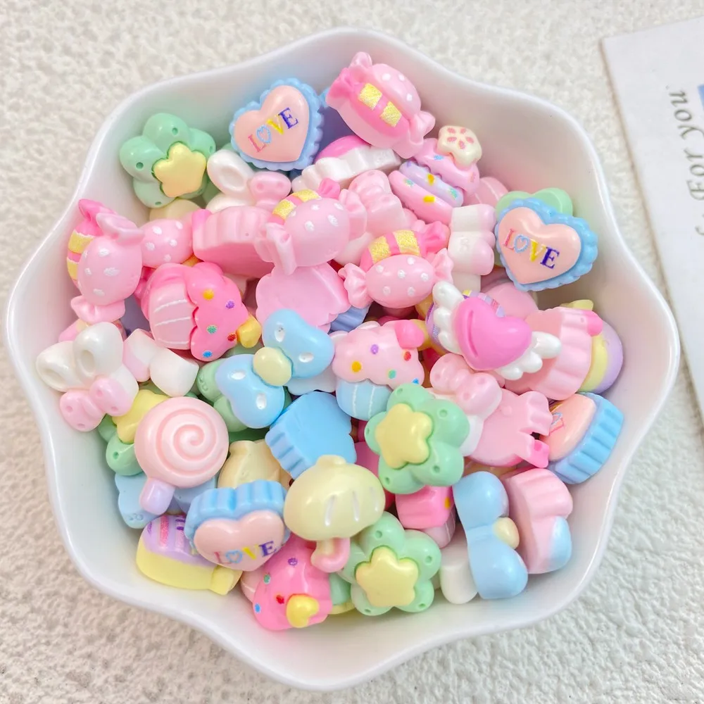 30Pcs New Cute Resin Mini Candy Lollipop Umbrella Bow Series Flat Back Manicure Parts Embellishments For Hair Bows Accessories