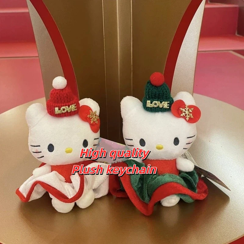 Porte-clés en peluche chaton mignon, rouge vert, Style de noël, poupée en peluche, sac à dos, chaîne suspendue, décoration d'ambiance de noël, cadeau