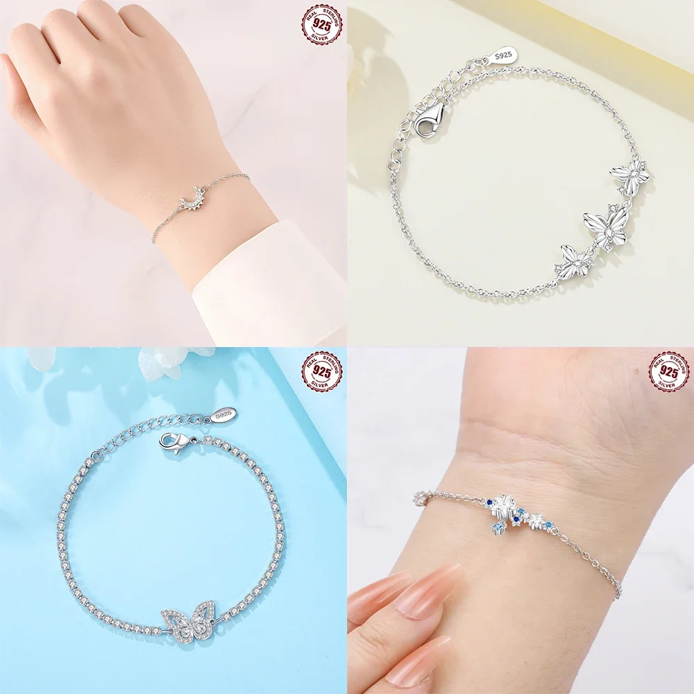 

Exquisite Original 925 Silver Starry Butterfly Bracelet Bule Cross Claws Bracelet Women Jewelry Accessory Anniversary Fine Gift
