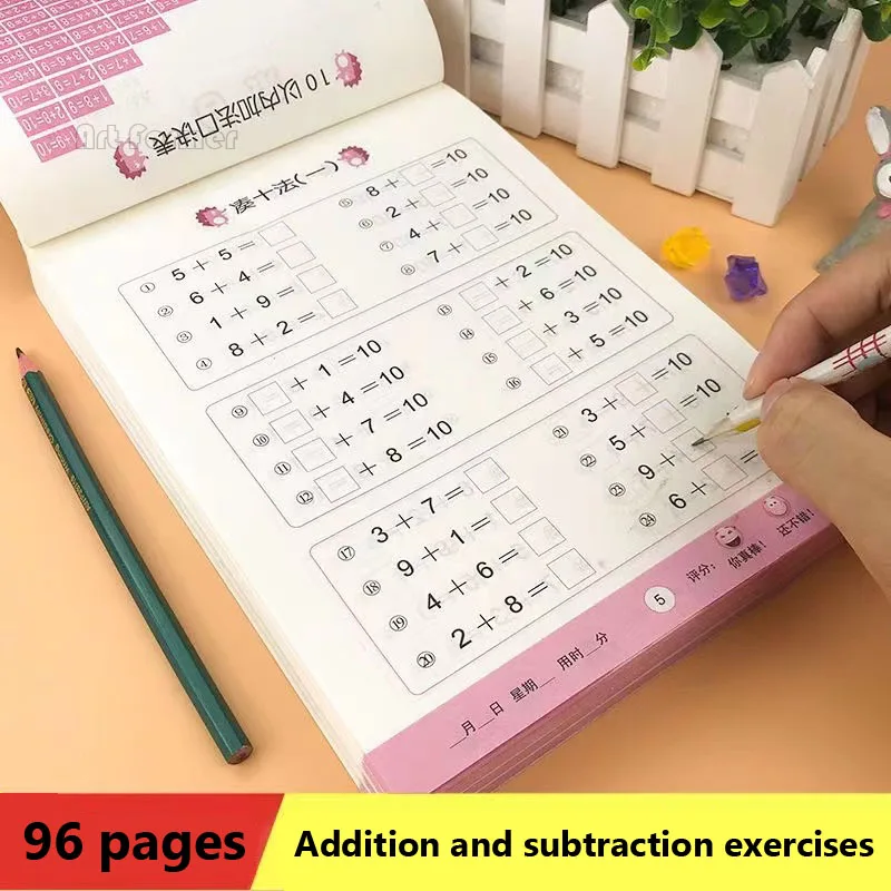 Handwritten Arithmetic Exercise Books, Matemática Workbook, Cadernos de Aprendizagem Infantil, Adição e Subtração, 96 Páginas