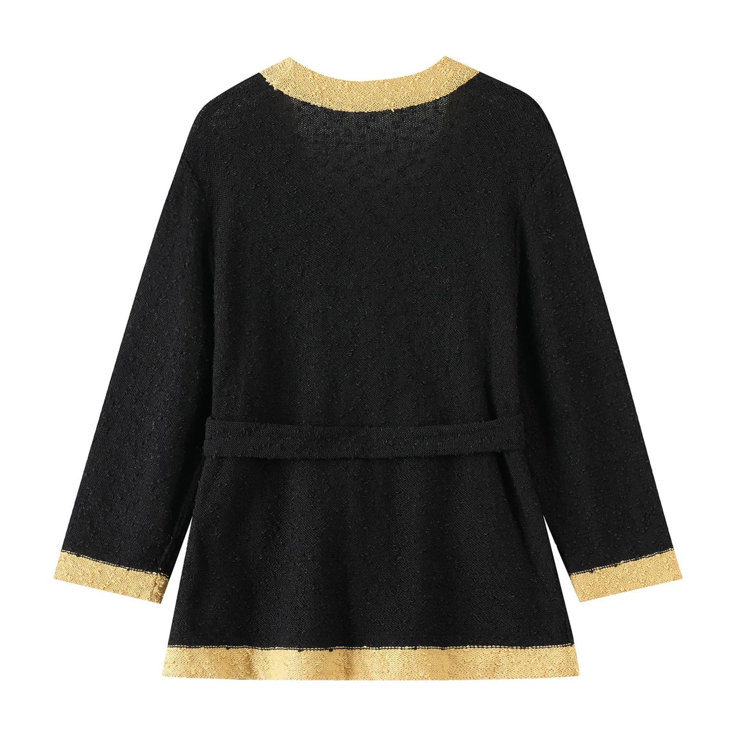 V Neck Belted Slim Knitted Jackets Color Clash Lace Up Women's Coat Fashion Single-breasted Cardigans Autumn New Knit Outerwears