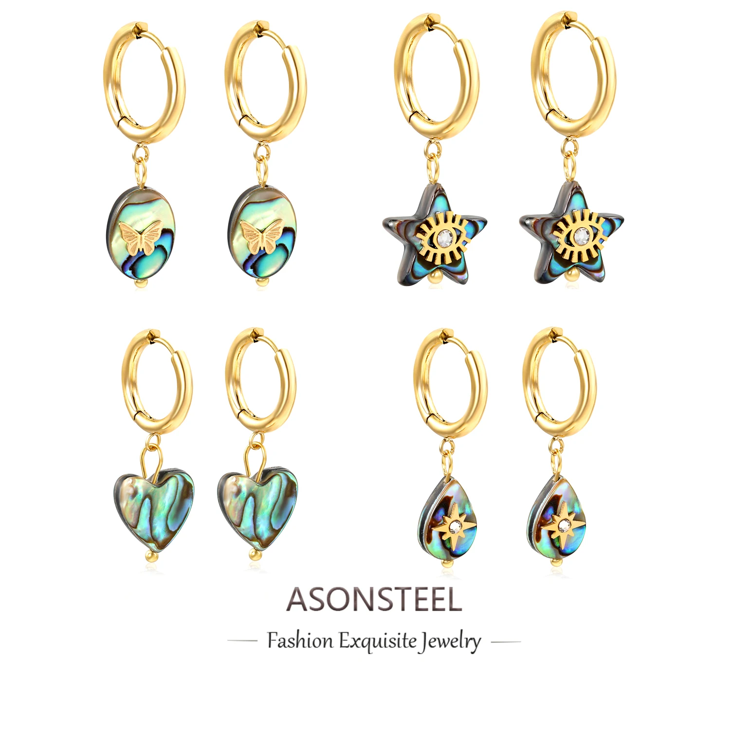 ASONSTEEL Luxury Natural Abalone Shell Butterfly Eight Pointed Star Drop Earrings for Women Party Wedding Fashion Jewelry Gift