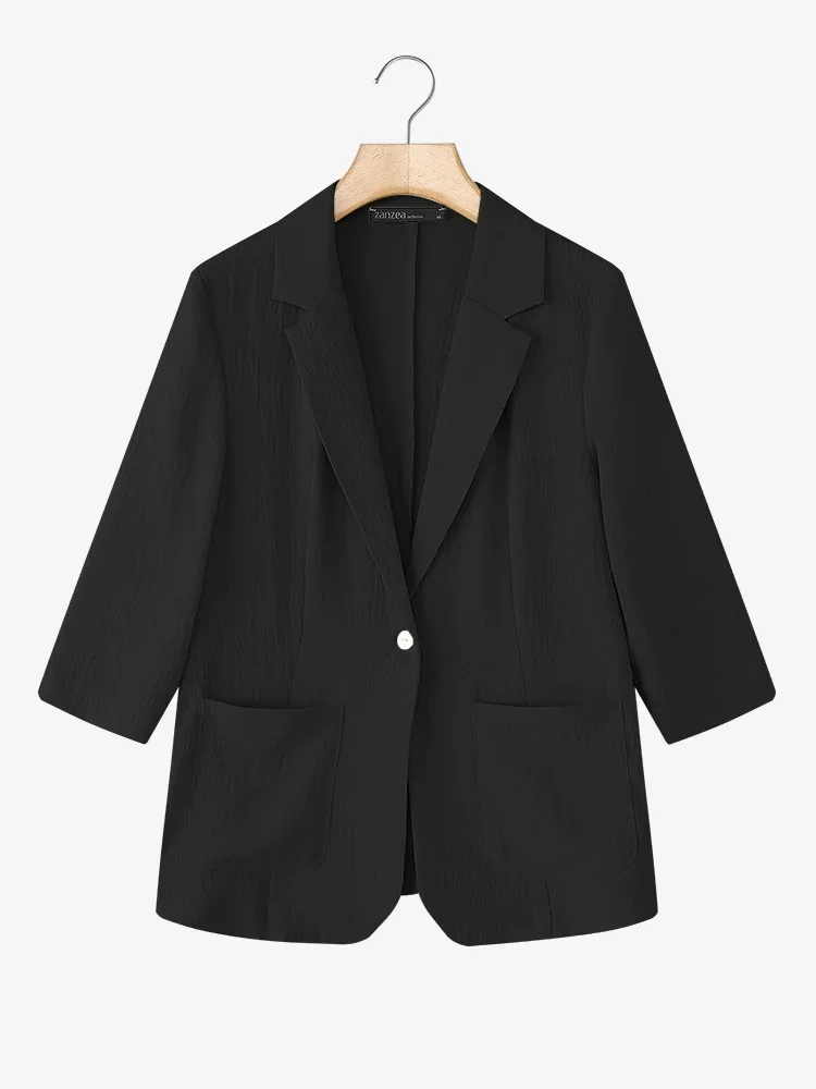 2025 ZANZEA elegante mujer Blazer Oficina señora OL trajes otoño 3/4 manga Casual bolsillos sólido moda abrigos ropa de calle abrigos