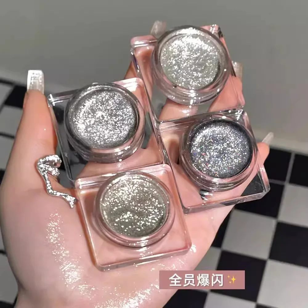Glitter Punk Smoky Black Eyeshadow Gel Makeup Palette Metallic Dark Silver Wet Eyes Shadow Highlighter Pearl Pigments Cosmetics