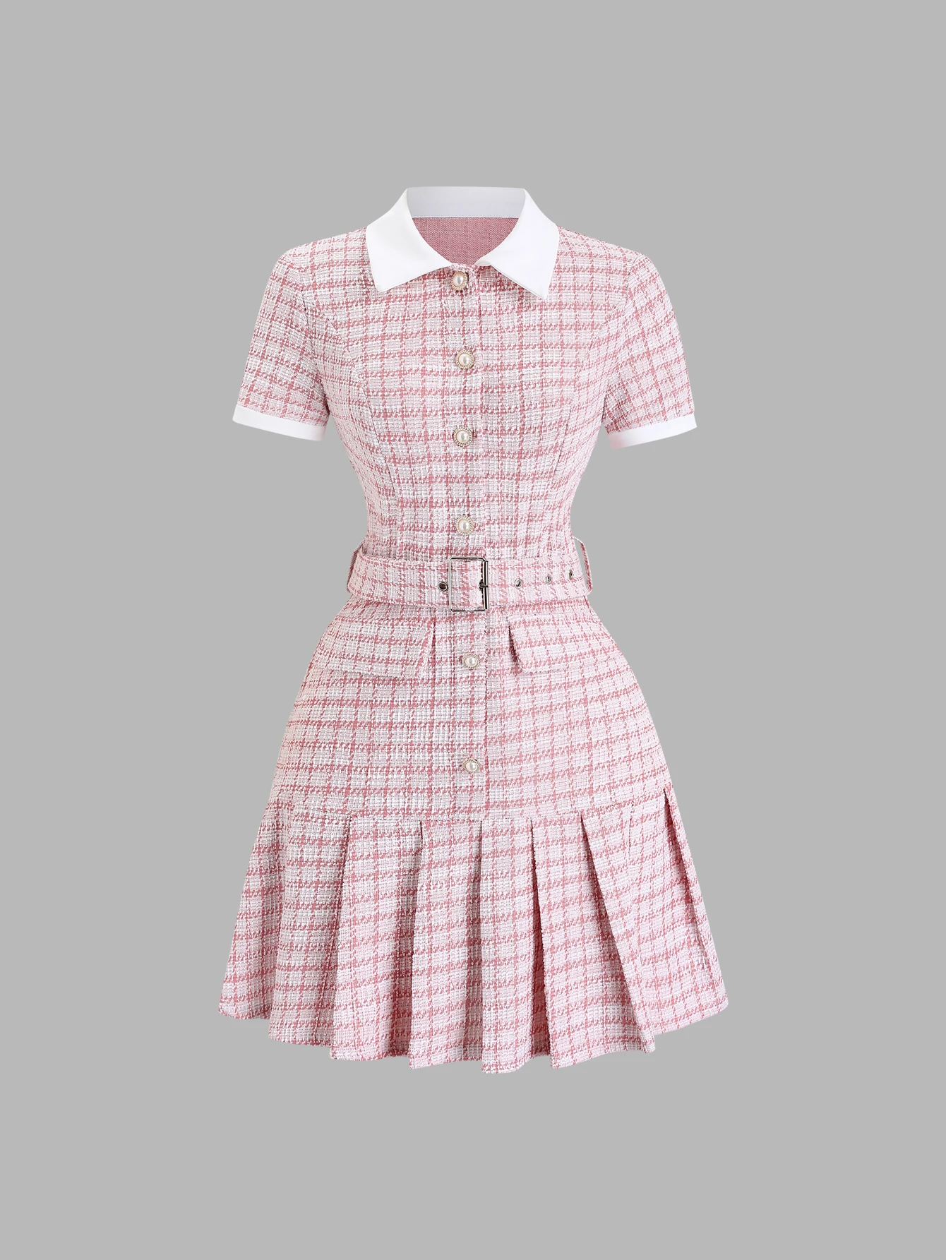 Women's Checkered Plaid Mini Dress Short Sleeve with Belt Casual Business Office Fashion Dress Code